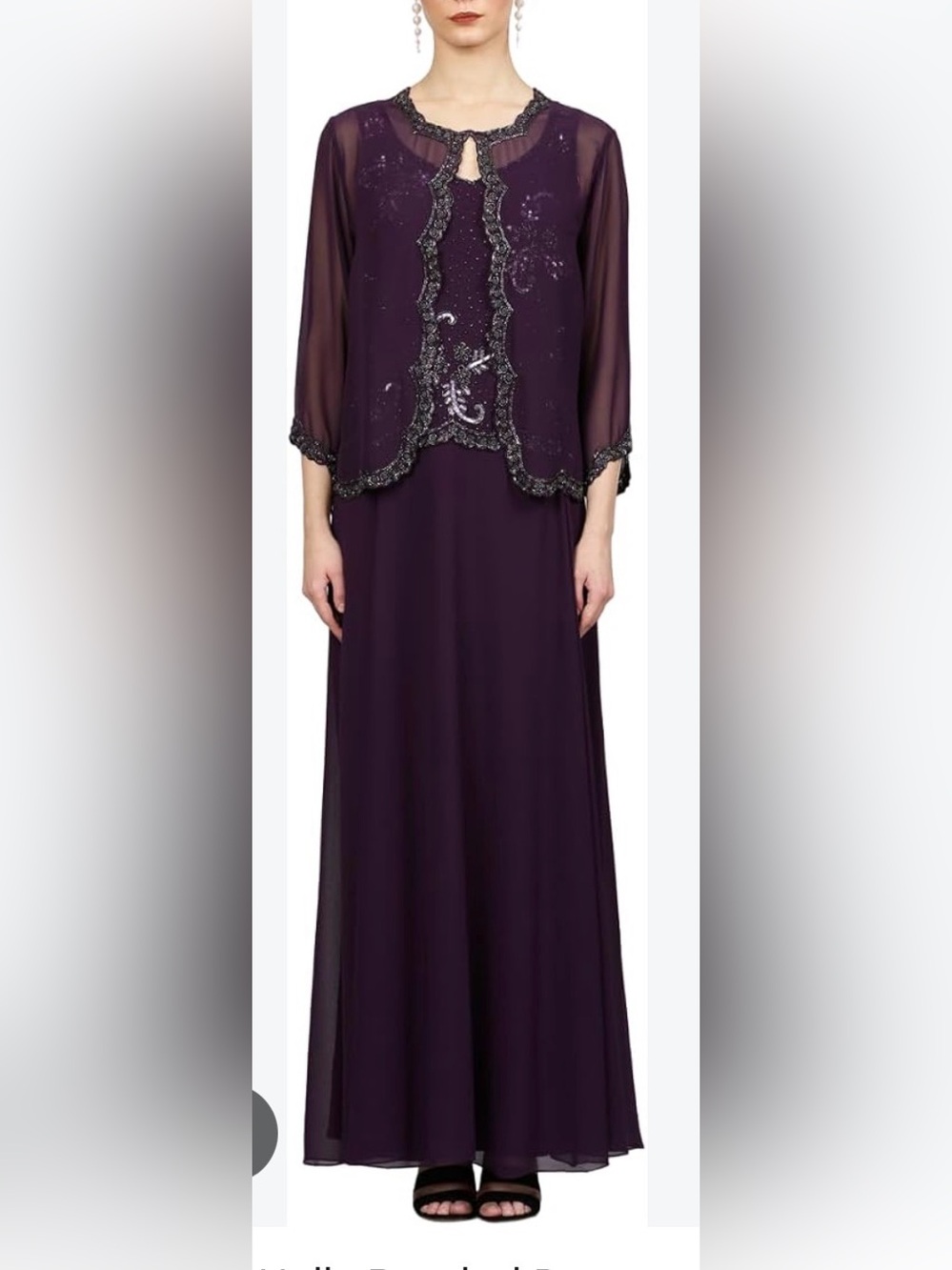 JKARA Wine Beaded Jacket Dress Set Maxi Gown Size 12 Mother Bride Groom Formal